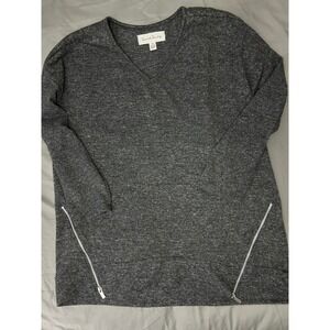 French Laundry Heather Grey V Neck Long‎ Sleeve Zipper Accent Tunic Top Plus 1X